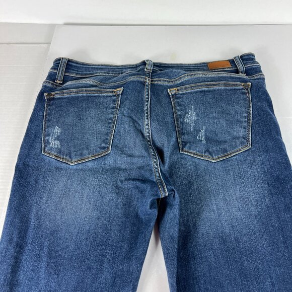 Judy Blue Jeans Womens Measured 36* Relaxed Blue Distressed Stretch Denim Tag 32 - Picture 9 of 16